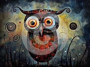 Owl abstract art brut animal character