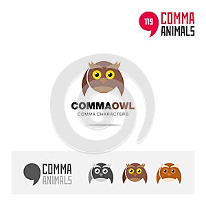 Owl animal concept icon set and modern brand identity logo template and app symbol based on comma sign