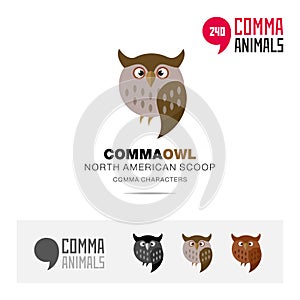 Owl bird concept icon set and modern brand identity logo template and app symbol based on comma sign