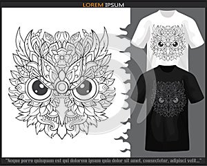 Owl bird head mandala arts isolated on black and white t shirt