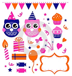 Owl birthday party design elements