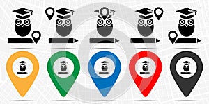 Owl, book, square academic cap icon in location set. Simple glyph, flat illustration element of education theme icons