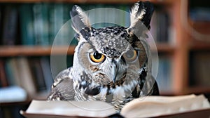 Owl with books. Symbol of wisdom and knowledge