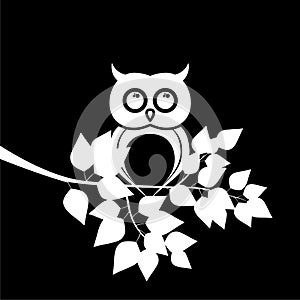 Owl on branch icon isolated on dark background