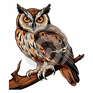 Cute Cartoon Owl Sitting On Branch - Eerie Symbolism And Bold Color Contrast