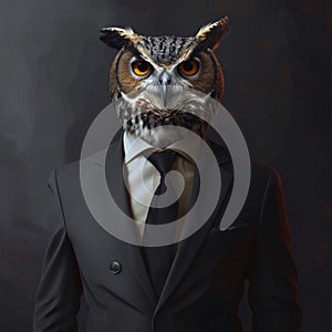 Owl in a Business Suit, Animal Businessman, Predatory Bird Dangerous Boss, Owl Headed Man