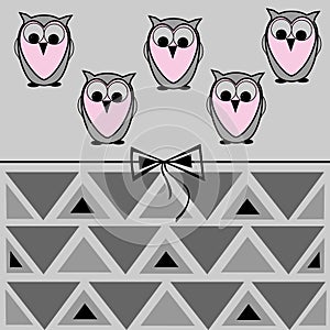 Owl card, geometric pattern and bow