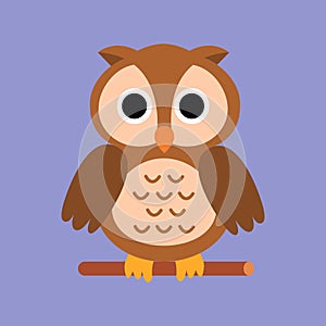 Owl Cartoon Flat style on purple background