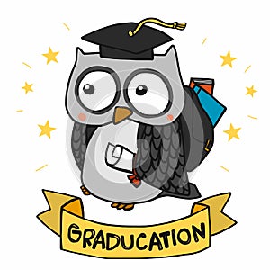 Owl celebration graduated cartoon illustration