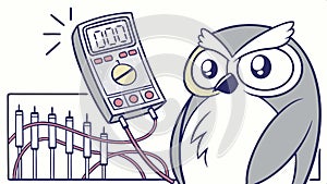 Owl character checking equipment readings symbolizing analysis and data vector design Generative AI photo