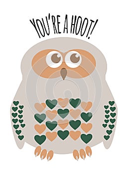 Owl character greeting card with text