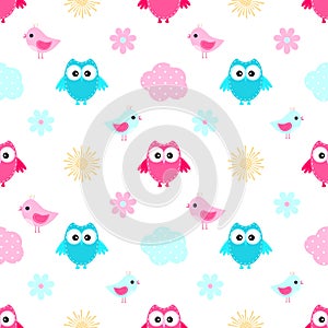 Owl cloud seamless pattern