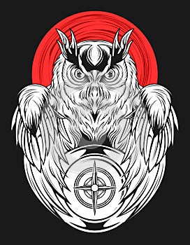 Owl with compass vector illustration