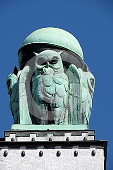 Owl, detail from Croatian national state archives building in Zagreb