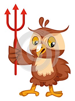 Owl with devil fork, illustration, vector