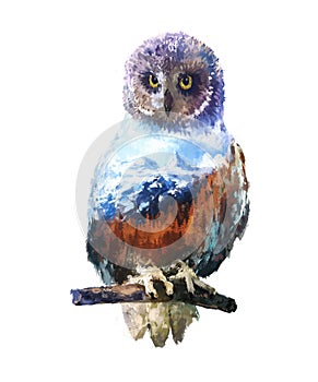 Owl double exposure illustration