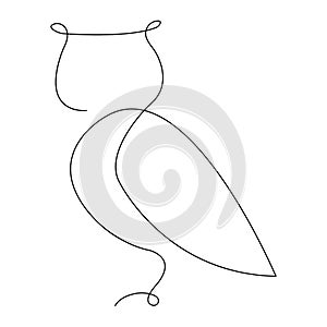 Owl drawn with a continuous line in the style of minimalism. The design is suitable for decor, paintings, bird logo