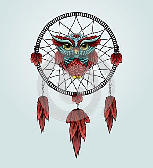 Owl with Dreamcatcher on a white background.