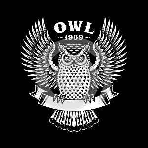 Owl Emblem On Black Background