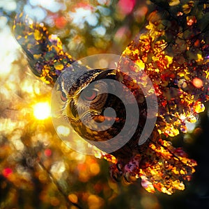 An owl in the fall leaves