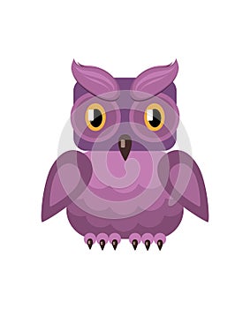 Owl Filin with lilac plumage and yellow eyes