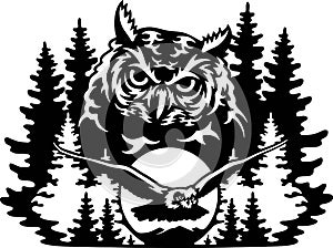 Owl, flight - Wildlife Stencils - Freedom Owl Silhouette, Wildlife clipart isolated on white