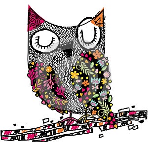 Owl floral illustration