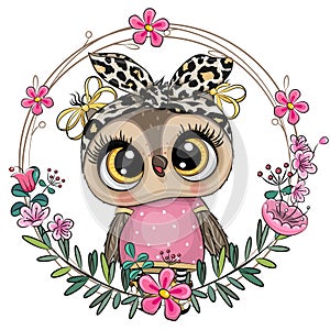 Owl with a floral wreath