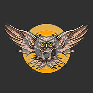 Owl fly on night over the moon vector illustration design