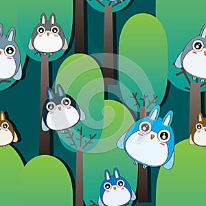 Owl Forest Seamless Pattern photo