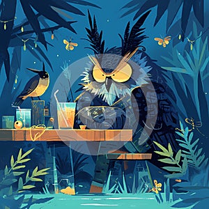 Owl and Friends: A Whimsical Gathering at Twilight