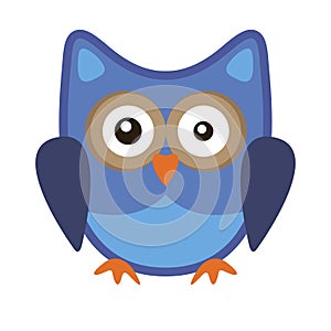 Owl funny stylized icon symbol blue colors