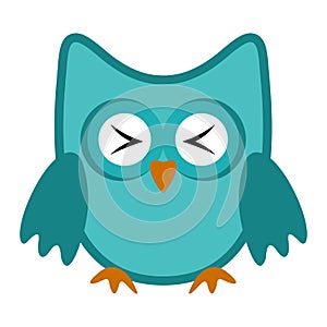 Owl funny stylized icon symbol blue colors