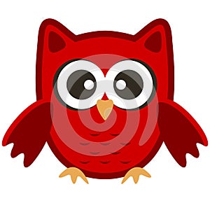 Owl funny stylized icon symbol brown red colors