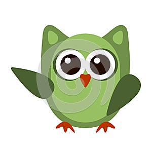 Owl funny stylized icon symbol green colors