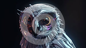 Owl in futuristic style. Animal concept. Simple style. Cute modern style. Realistic illustration. Black background.