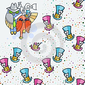 It is Owl Good. Magic hat seamless pattern. Cute doodle illustration