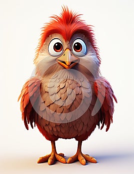 Owl with a Great Red Feather and a Cute Hairstyle
