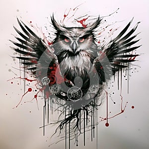Owl Grey Watercolor Illustration
