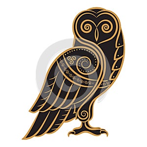 Owl hand-drawn in Celtic style