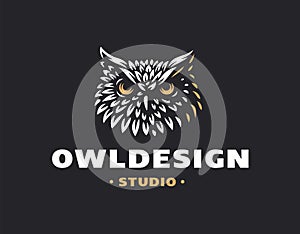 Owl head logo- vector illustration. Emblem design