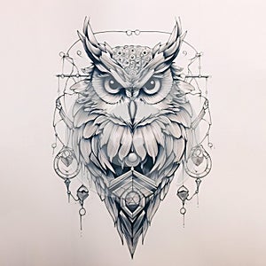 Owl Head Sketch Illustration
