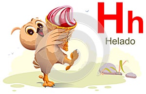 Owl hold ice cream cone. Learn Spanish helado ice cream translation photo