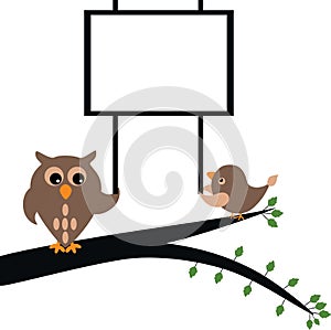 Owl holding banner