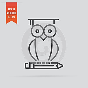 Owl icon in flat style isolated on grey background