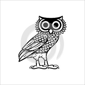Owl illustration logo vector, owl of athena vector photo