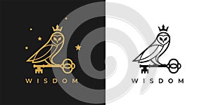 Owl with key and crown logo icon