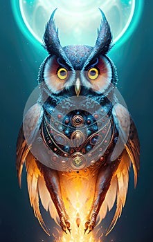 Owl king artictic design, magical and mysterious owl. Generative Ai photo