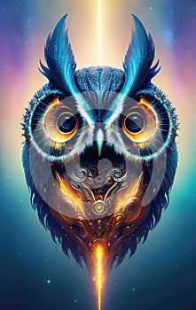 Owl king artictic design, magical and mysterious owl. Generative Ai photo