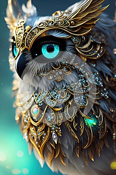 Owl king artictic design, magical and mysterious owl. Generative Ai photo